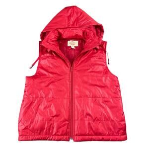 Levi's Hooded Puffer Vest Red Jacket Women's XL Detachable Hood Full Zip